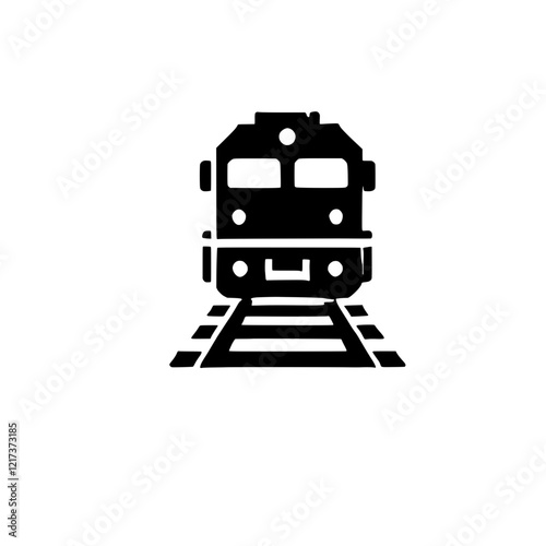 Train on Tracks: A simple, bold graphic illustration of a locomotive train front view on railway tracks. Perfect for transportation, travel, or industrial design projects. 