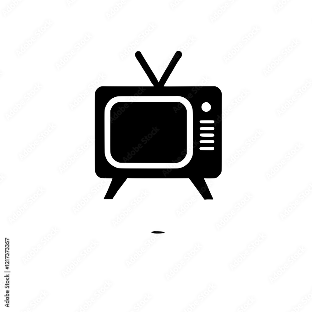 Retro Television Icon: A classic, minimalist icon of a vintage television set with an antenna. Its black and white silhouette evokes a sense of nostalgia and the golden age of television. Retro Television Icon: A classic, minimalist icon of a vintage television set with an antenna. Its black and white silhouette evokes a sense of nostalgia and the golden age of television.