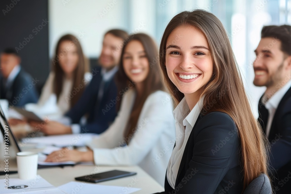 Smiling businesspeople collaborate in a successful team meeting at the office. Smiling businesspeople collaborate in a successful team meeting at the office.