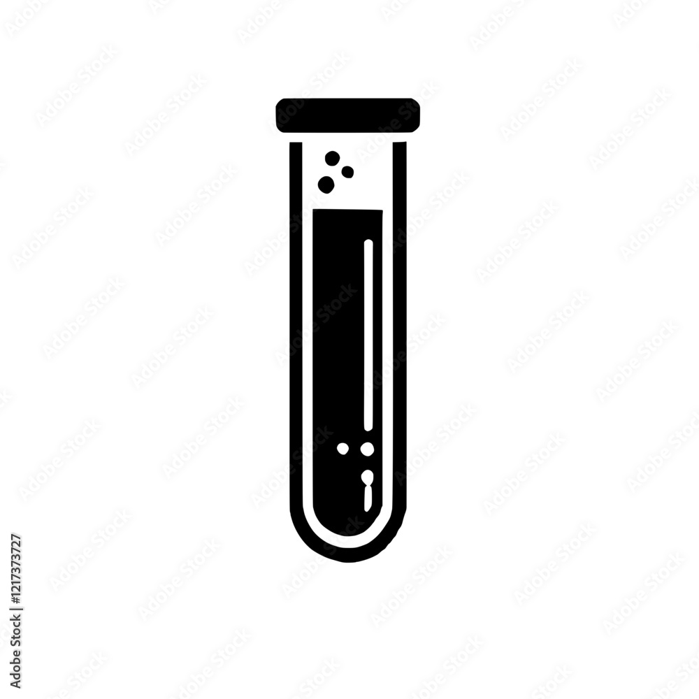 Test Tube with Liquid: A simple, bold illustration of a test tube filled with a dark liquid, suggesting scientific experimentation or laboratory research. The style is minimalist and modern. Test Tube with Liquid: A simple, bold illustration of a test tube filled with a dark liquid, suggesting scientific experimentation or laboratory research. The style is minimalist and modern.