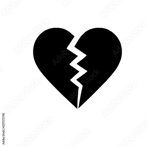 Broken Heart Icon: A bold, minimalist graphic of a black broken heart, symbolizing heartbreak, loss, or sadness.  Perfect for illustrating emotional concepts. 