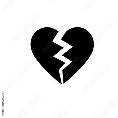 Broken Heart Icon: A simple yet poignant illustration of a black broken heart against a clean backdrop, symbolizing heartache, loss, and separation. This minimal graphic speaks volumes. 