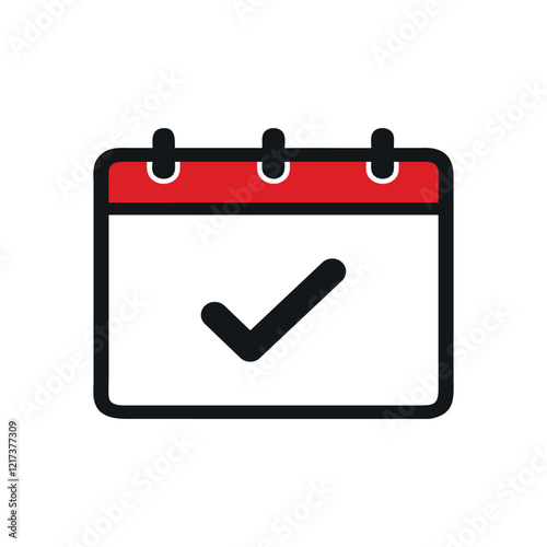 red and white Check mark calendar icon vector, 