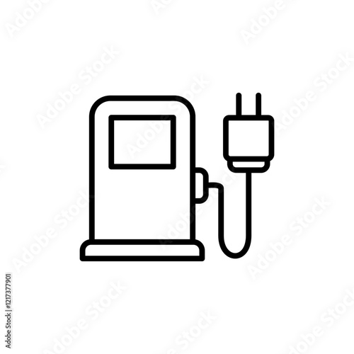 Electric car with plug icon, EV car, Green hybrid vehicles charging point, simple flat style, pictogram logo sign symbol vector illustration, isolated on white for mobile app
