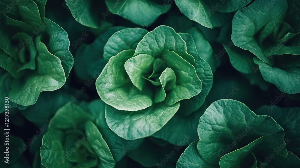 Obraz premium Lush green lettuce farm, overhead view, growth, agriculture