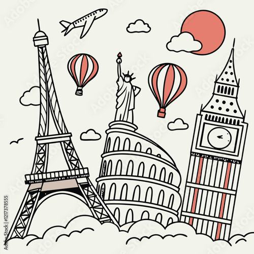 World Travel Landmarks in Flat Design Style