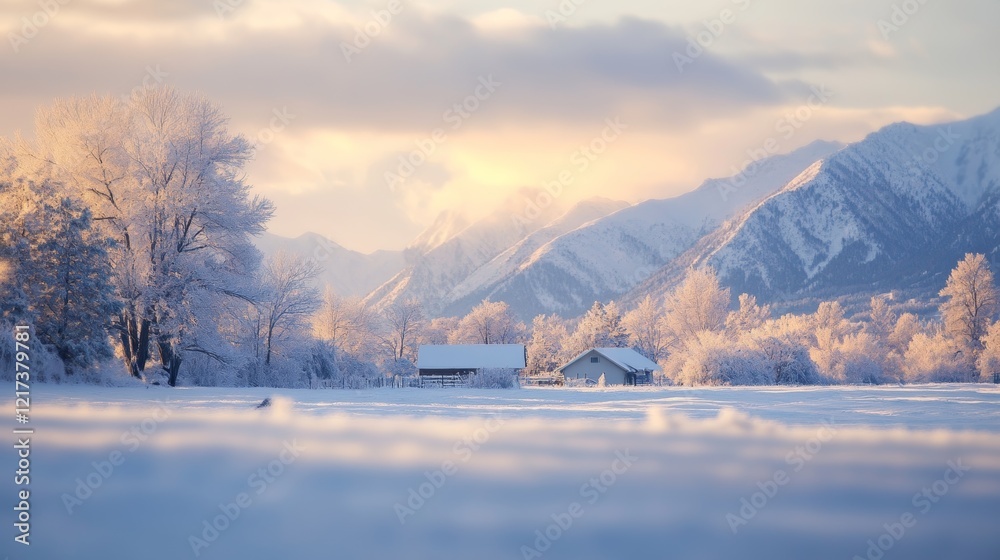Serene Winter Landscape with Snowcovered Mountains Serene Winter Landscape with Snowcovered Mountains