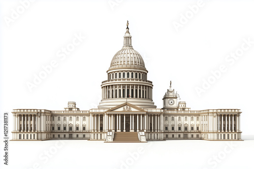 United States Capitol Building Cartoon Illustration isolated on white background.