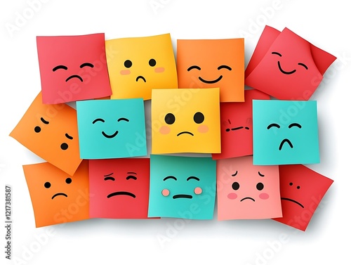 Colorful sticky notes with diverse emojis