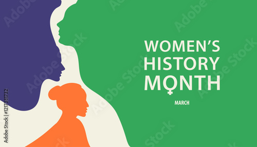 Womens History Month. Women's day. Poster with profiles of different women. 8 march photo