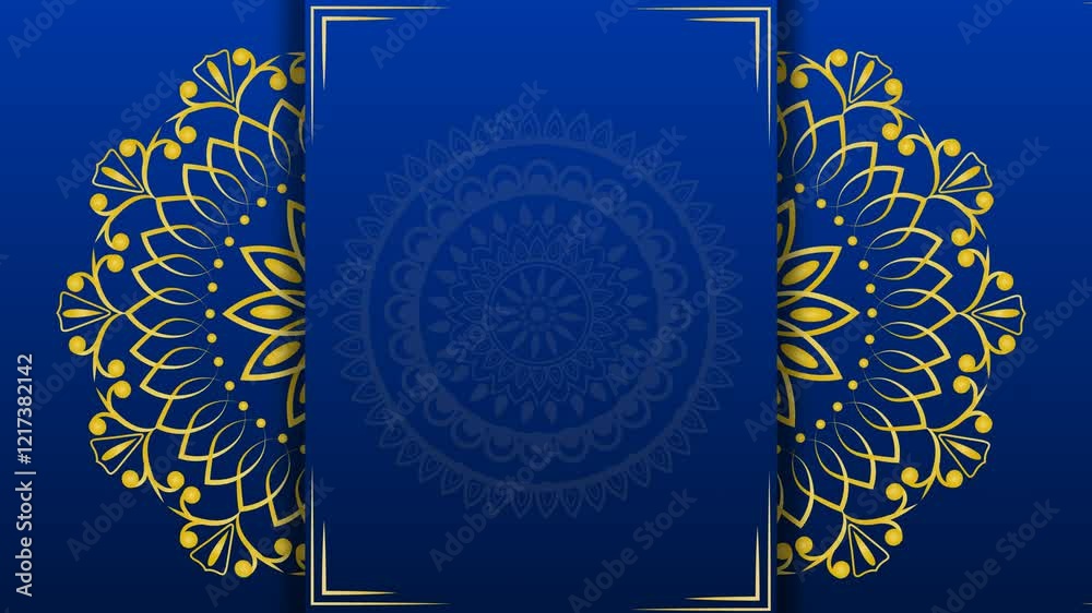 Blue Background With Mandala Rotating Both Sides. Best For Indian Wedding Invitation Cards