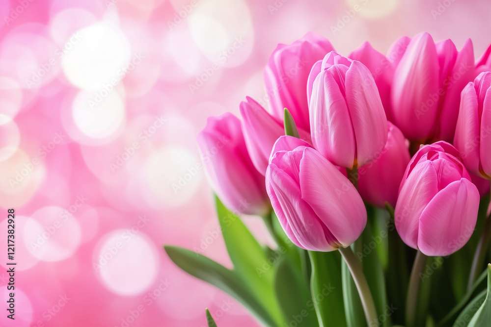 Fototapeta premium Beautiful Spring Floral Composition: Pink Tulip Bouquet on Pastel Pink Background for Valentine's Day, Birthday, Women's Day, or Mother's Day