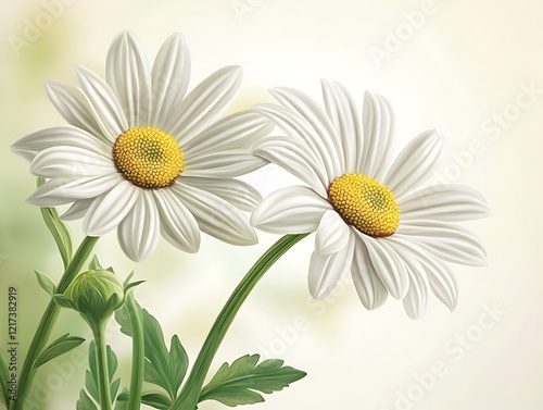 Delicate white daisies in soft light. Possible stock photo use
