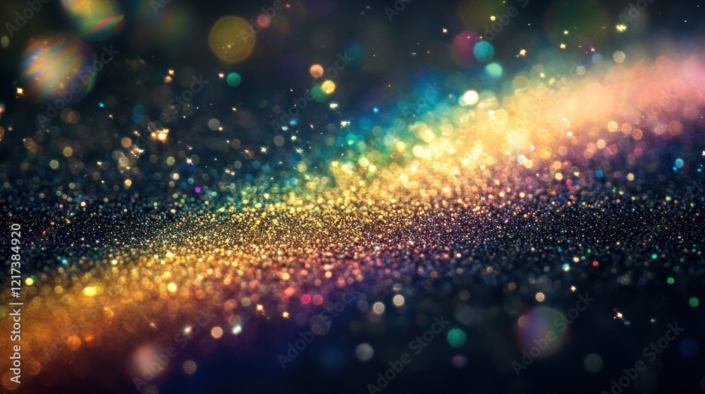 Sparkling glitter texture with vibrant rainbow colors and bokeh lights. Sparkling glitter texture with vibrant rainbow colors and bokeh lights.