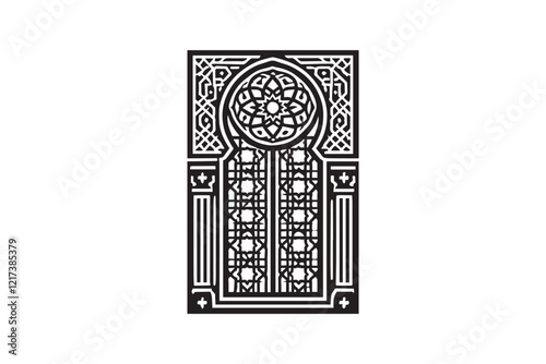  black and white simple islamic window icon  vector silhouette 