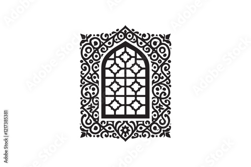  black and white simple islamic window icon  vector silhouette 
