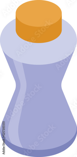 Lavender perfume bottle with orange cap closed, isometric icon presenting a beauty product