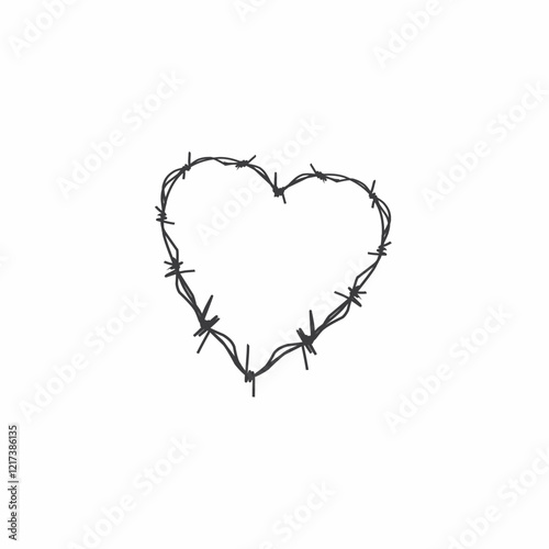 heart barbed wire design, ideal for tattoos, apparel, and edgy graphics with a minimalist and grunge aesthetic