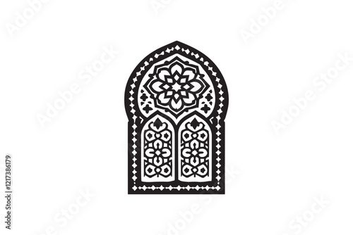  black and white simple islamic window icon  vector silhouette 