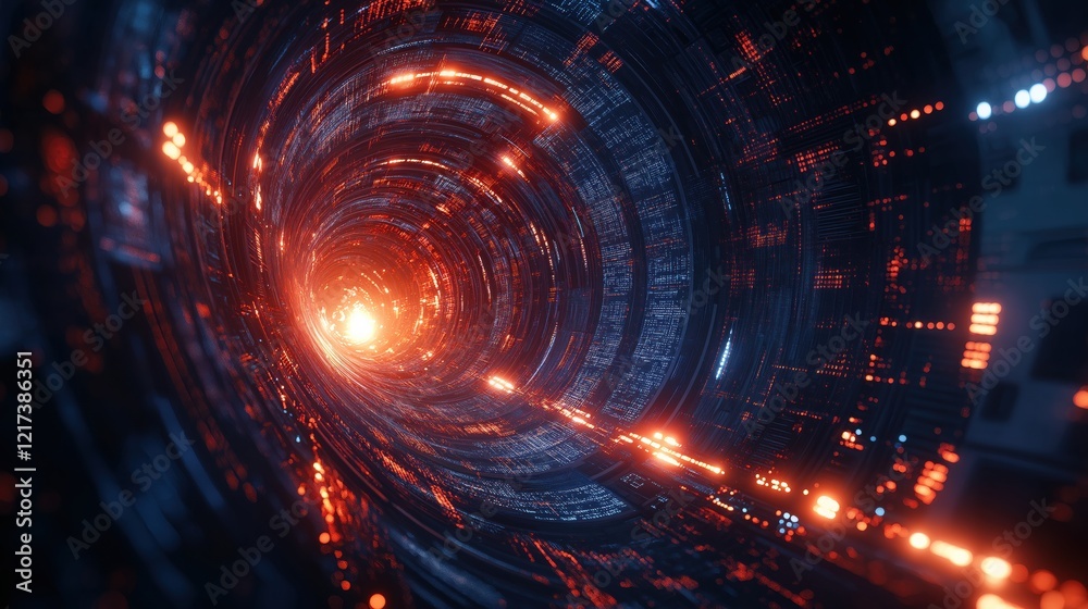 A bright orange and blue tunnel with a bright light at the end A bright orange and blue tunnel with a bright light at the end
