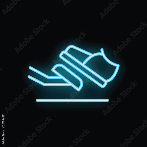 Glowing neon sign depicting a foot pressing a brake pedal, symbolizing safety and control