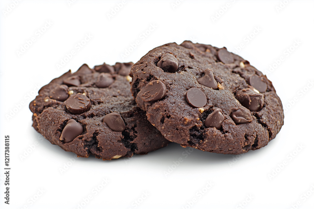 Chocolate Chip Cookies Isolated on White Background: Delicious and Freshly Baked Treat Chocolate Chip Cookies Isolated on White Background: Delicious and Freshly Baked Treat