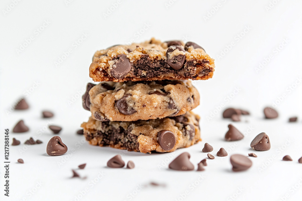 Chocolate Chip Cookies Isolated on White Background: Delicious and Freshly Baked Treat Chocolate Chip Cookies Isolated on White Background: Delicious and Freshly Baked Treat