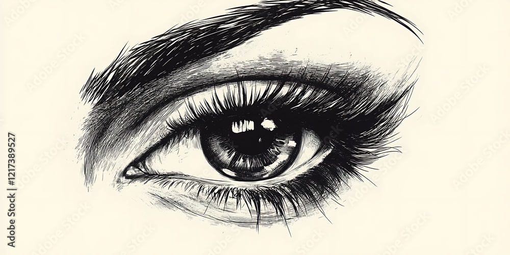 Obraz premium Detailed eye sketch, artistic rendering, close-up view