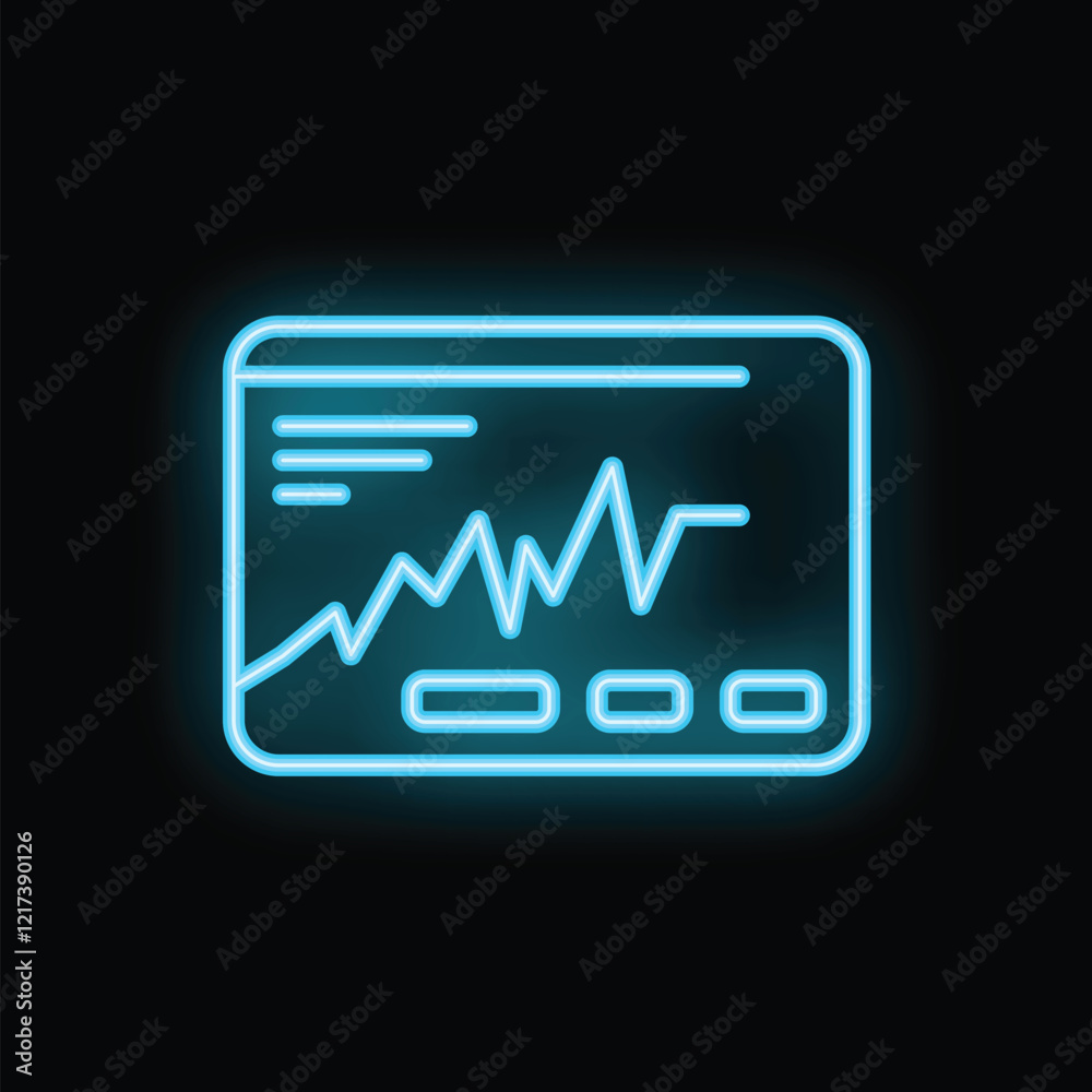 Blue neon icon of a heart monitor showing a heartbeat on a black background Blue neon icon of a heart monitor showing a heartbeat on a black background