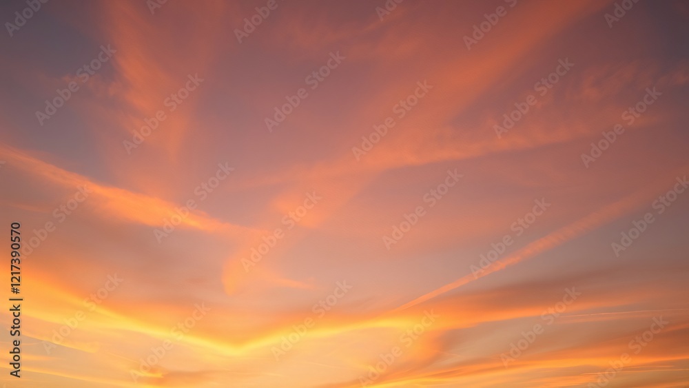 Fototapeta premium Serene Sunset Sky Warm Hues and Wispy Clouds