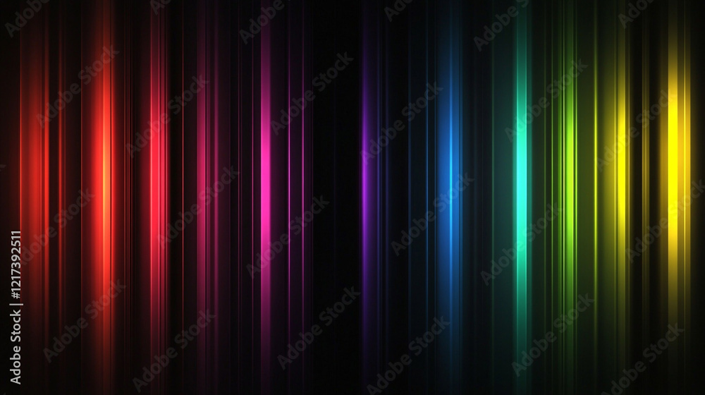 Abstract Rainbow Lines on Black Background, Colorful Vertical Stripes with Glowing Effect Abstract Rainbow Lines on Black Background, Colorful Vertical Stripes with Glowing Effect