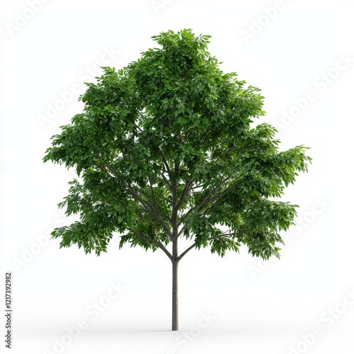 Willow oak tree with green leaves isolated on a white background for nature and botanical design