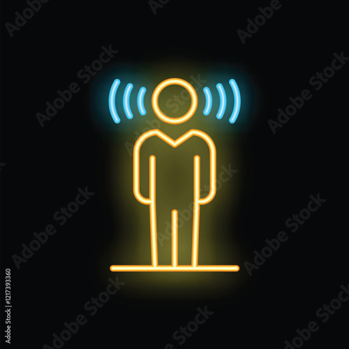 Neon sign depicting a businessman receiving wifi signal waves, representing the concept of staying connected in the business world