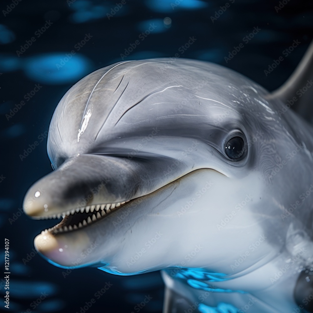 Fototapeta premium Dolphin Gliding Gracefully Through the Azure Waters, Capturing the Essence of Marine Life and the Beauty of Nature Under the Sea