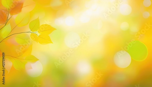 gentle autumn foliage background with golden bokeh, soft yellow leaves and warm glowing gradient, perfect for seasonal design projects

