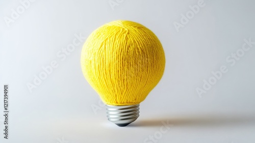 Yellow yarn lightbulb idea innovation studio background