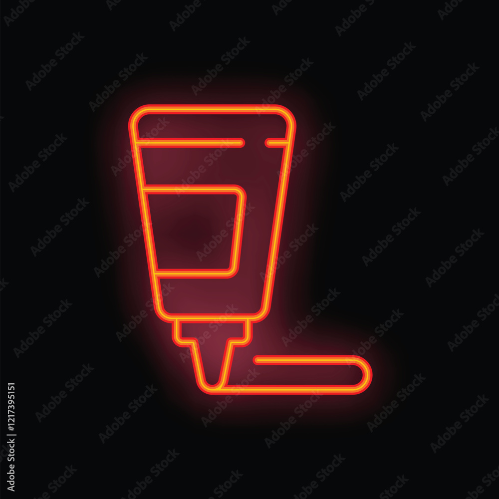 Red neon sign of tube with substance coming out, isolated on black background Red neon sign of tube with substance coming out, isolated on black background