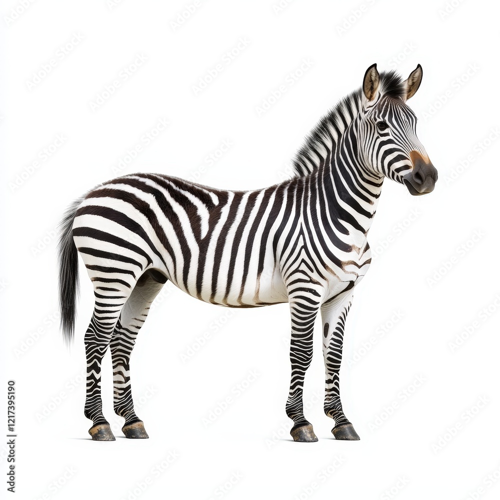 Obraz premium Zebra standing on white background next to a zebra-horse hybrid isolated on white background