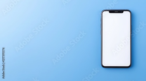 Smartphone with blank screen on blue background showcasing 5g technology and modern design features
