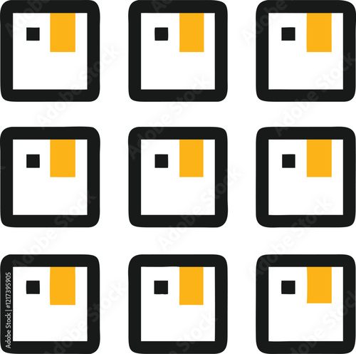 A grid layout of storage units, each containing a package with a distinguishing yellow label.