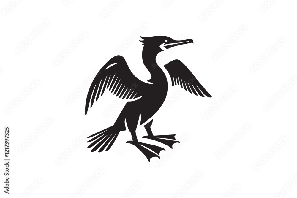 Obraz premium black and white simple cormorant vector silhouette 