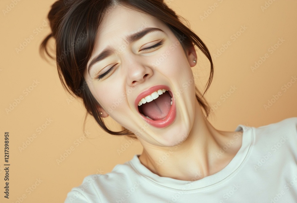 Portrait of a yawning female with a relaxed expression Portrait of a yawning female with a relaxed expression