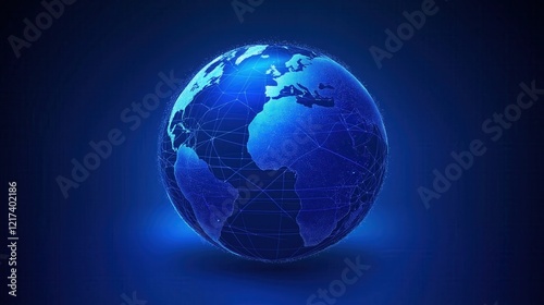 A blue globe with a network of lines surrounding it