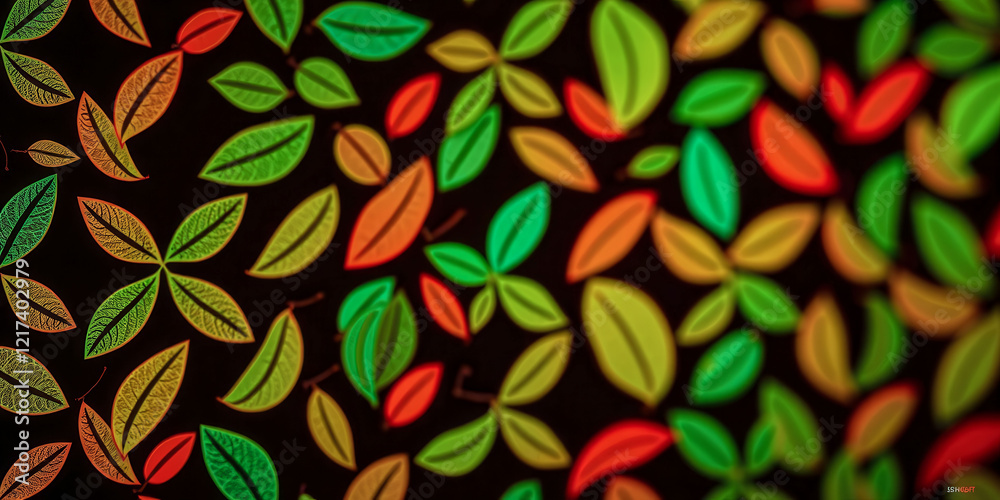 A colorful leafy pattern with red and green leaves. The leaves are arranged in a way that creates a sense of movement and energy. Scene is vibrant and lively A colorful leafy pattern with red and green leaves. The leaves are arranged in a way that creates a sense of movement and energy. Scene is vibrant and lively