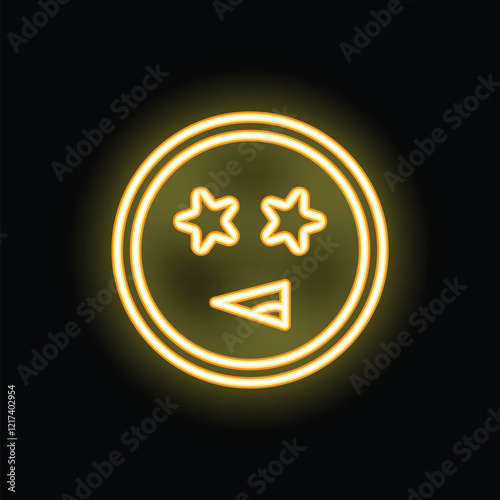 Neon yellow emoji showing a starry eyed expression with its mouth open in a slanted shape