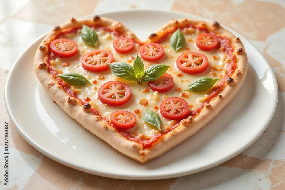 Valentine's Day Heart-Shaped Pizza with Fresh Tomatoes and Basil Valentine's Day Heart-Shaped Pizza with Fresh Tomatoes and Basil