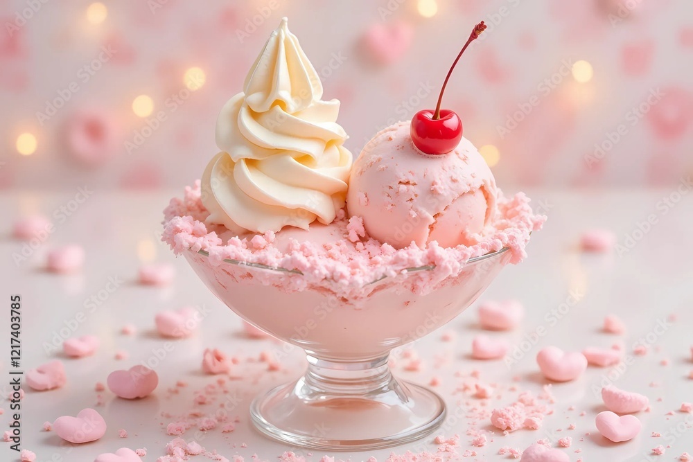 Valentine's Ice Cream Treat with Cherry and Pink Crumbles Valentine's Ice Cream Treat with Cherry and Pink Crumbles