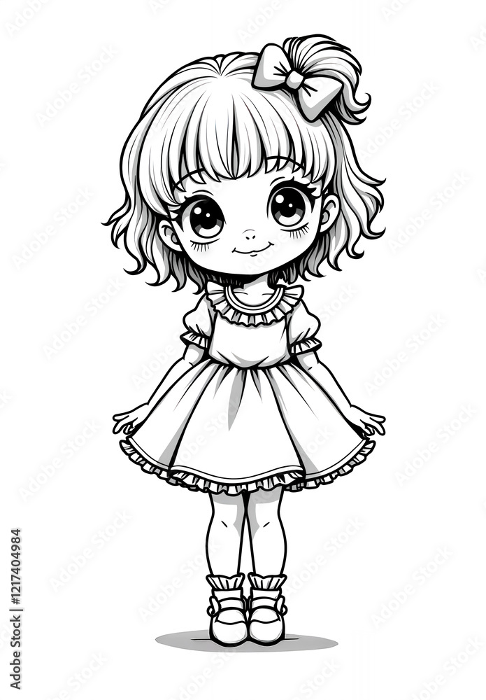 Cute Anime Girl in Frilly Dress Illustration Cute Anime Girl in Frilly Dress Illustration