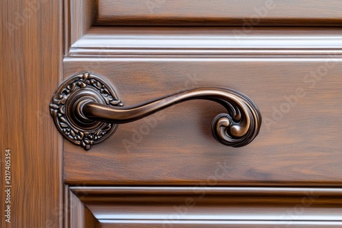 Ornate Door Handle on a Wooden Door photo