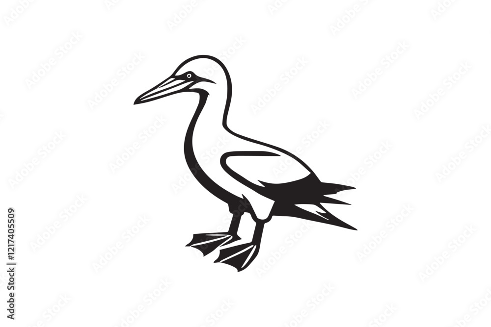 Obraz premium black and white simple Gannet bird vector silhouette 